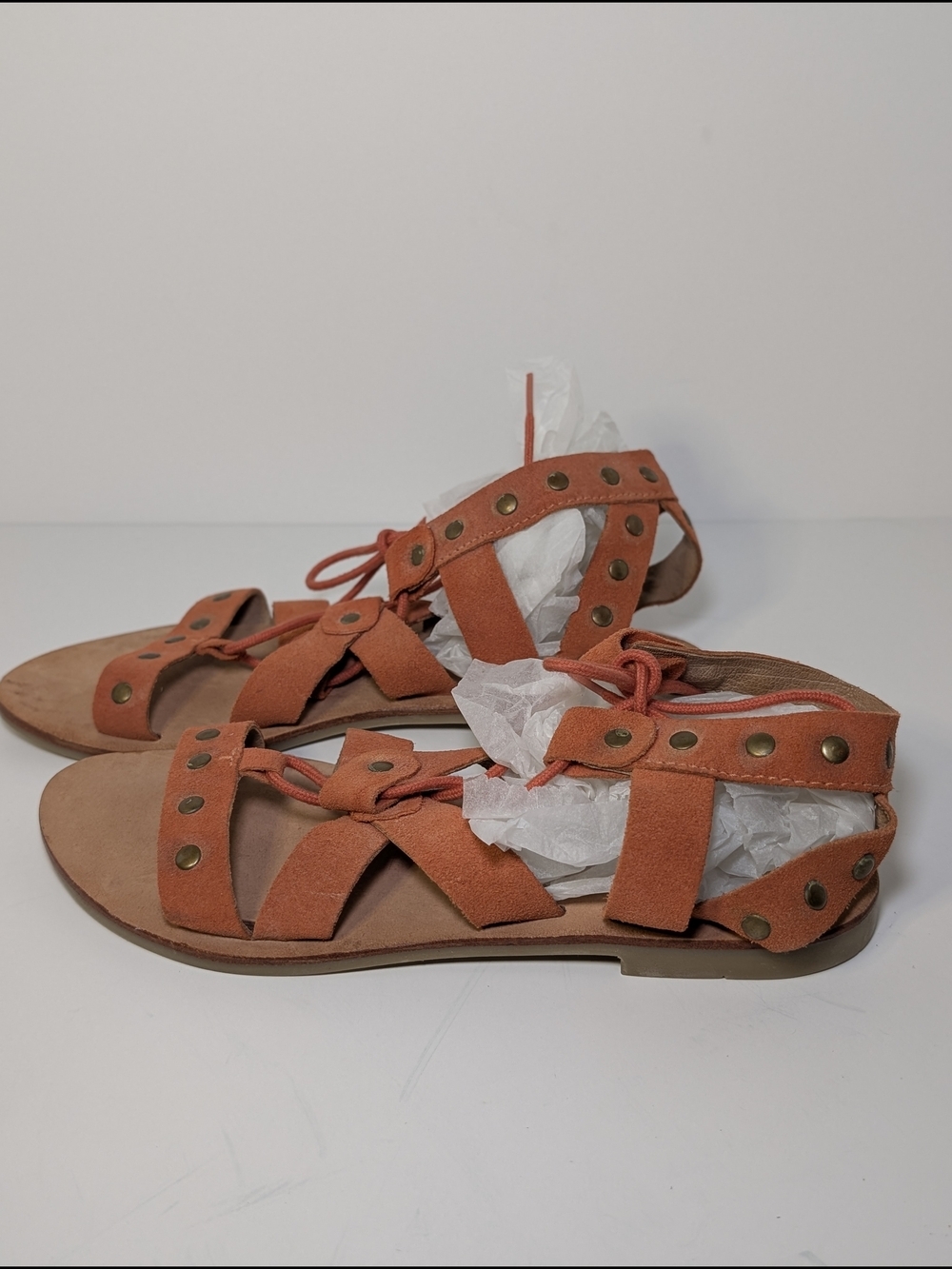 Diba Women’s Size 7.5 Orange Suede Studded Gladiator Sandals NEW NWOB Boho Lace